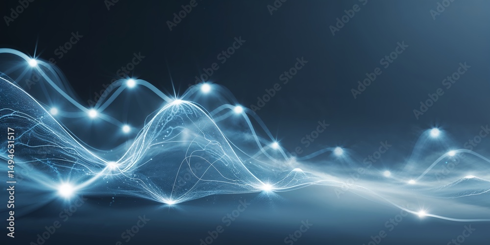Poster visual representation of glowing waves with blue light in a dark setting during a digital art creati