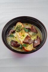 Hot with vegetables and seasoning