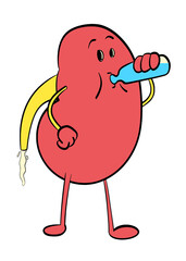 kidney drink water cartoon illustration