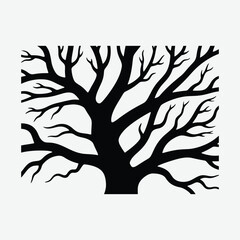 Dark Gnarled Tree Silhouette Vector on White Background – High-Contrast Nature Illustration for Art, Design & Prints