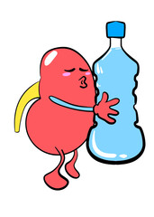 kidney hug water bottle cartoon illustration