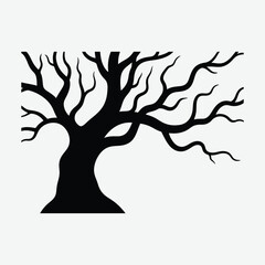 Dark Gnarled Tree Silhouette Vector on White Background – High-Contrast Nature Illustration for Art, Design & Prints