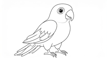 Fototapeta premium Simple black and white drawing of a small parrot.