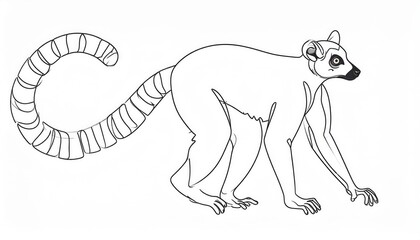 Fototapeta premium Simple line drawing of a lemur in profile view.