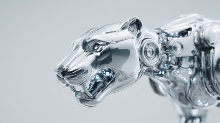 A close-up of a sleek, robotic panther head showcasing advanced engineering design.