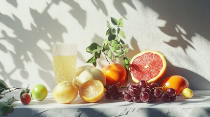 Fresh fruits and juice still life
