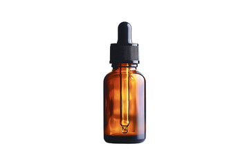 Fototapeta premium Amber glass dropper bottle with black cap for essential oils or serums, isolated on a transparent background