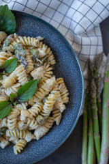 Home made pasta with asparagus and cheese