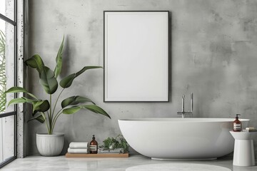 Fototapeta premium Modern Bathroom Design with Elegant Bathtub and Greenery