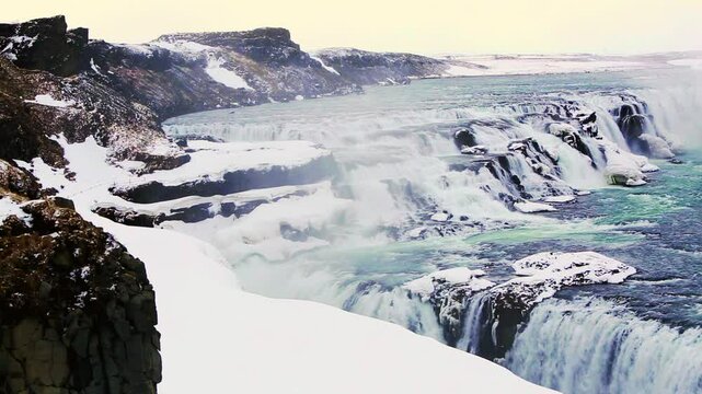 Famous waterfall Gullfoss in wintertime, Iceland
