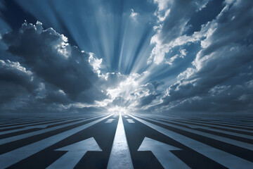 希望に向かって進む道と朝焼けの雲