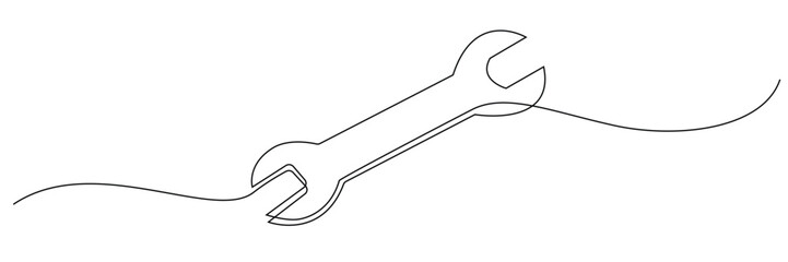 continuous line drawing of wrench.single line drawing of car repair sign,mechanic,engine technician.line art vector illustration