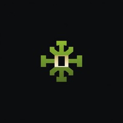 Obraz premium logo design, pixelated treasure chest icon with D-pad in the center, lime green and black color style, isolated on flat black background, centered layout, minimal design