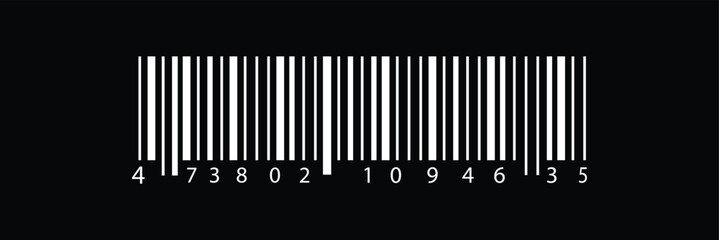 Barcode icon. EAN-13 bar code isolated on white background. Barcode labels for scanning, retail store product ID labeling. Simple fake bar code.
