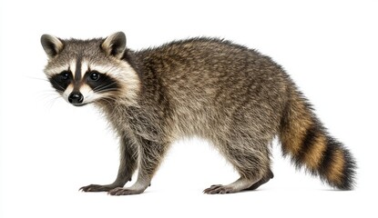 Gray and Brown Raccoon Profile on White Background