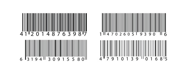 Simple barcode icons in black on isolated white background. Simple fake bar code. Barcode product distribution icon label Collection. vector.