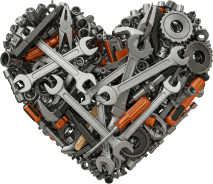 Heart Shaped Arrangement of Tools Wrenches and Mechanical Parts Industrial Love Concept - Powered by Adobe
