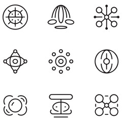 A set of outline icons related to quantum computing. Linear icon collection. Editable stroke. Vector illustration. with white background