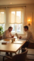 Obraz premium Generative AI Two Businessmen Discussing a Project in a Bright Office