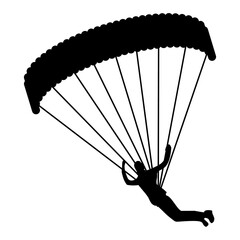 Silhouette of a Skydiver with Parachute in Flight