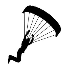 Silhouette of a Skydiver with Parachute in Flight