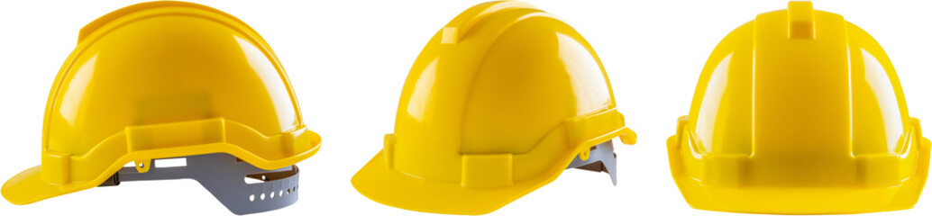 Yellow safety construction helmet set isolated on white background