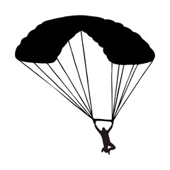Silhouette of a Skydiver with Parachute in Flight