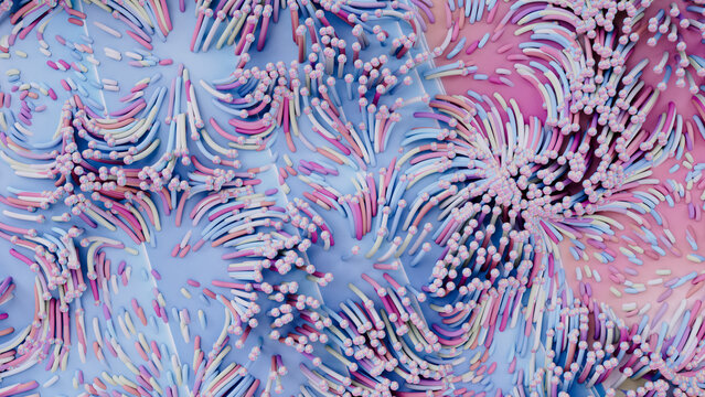 Dynamic arrangement of colorful particles in 3D space