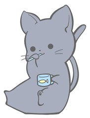Black cat sitting and brushing his teeth