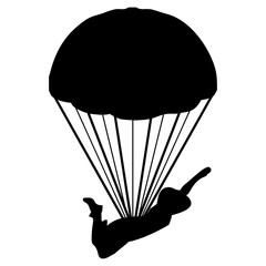 Silhouette of a Skydiver with Parachute in Flight