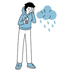 outline illustration of a person who is feeling stressed and has poor mental health