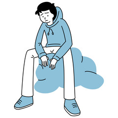 outline illustration of a person who is feeling stressed and has poor mental health
