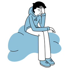 outline illustration of a person who is feeling stressed and has poor mental health