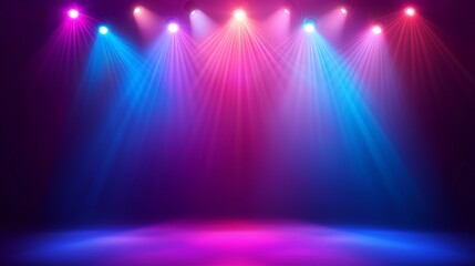 カラフルなスポットライトの当たったステージのイメージ、ネオン