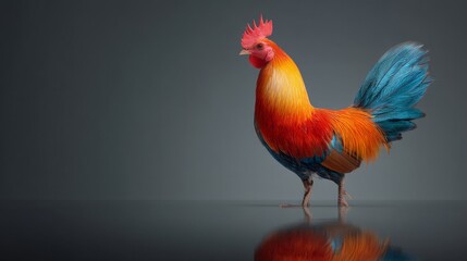 Fototapeta premium A vibrant rooster with vivid colors and impressive plumage stands gracefully.