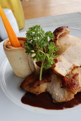 delicious grilled chicken breast with mash potato