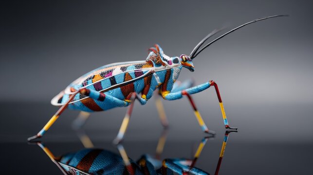 A vibrant, colorful insect showcasing intricate patterns and textures.