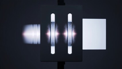 Visual depiction of the double-slit experiment, with particles forming an interference pattern on a screen.

