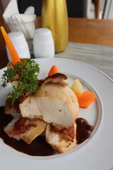 delicious grilled chicken breast with mash potato