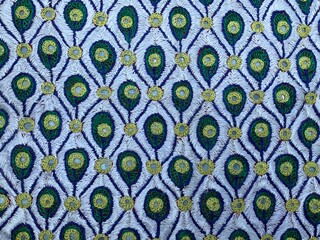 White and Green Geometric Embroidery Motifs Intricate Embroidery Showcasing Circular, Teardrop, and Rhombus,Diamond 