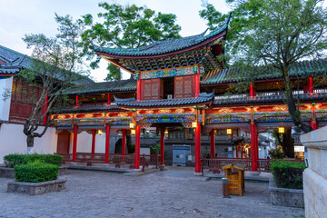 Beautiful image of Mufu Palace in Lijiang old town at evening light in Lijiang, China.