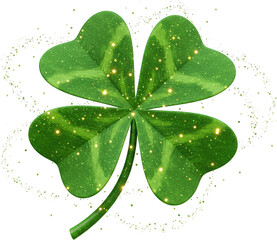 Sparkling Green Four Leaf Clover with Glitter St Patrick s Day Irish Luck
