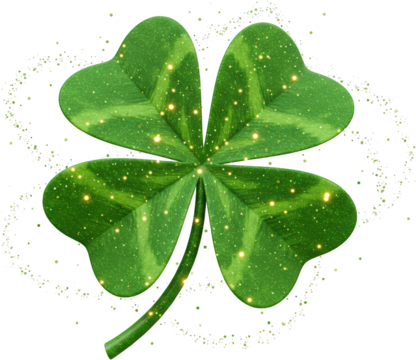 Sparkling Green Four Leaf Clover with Glitter St Patrick s Day Irish Luck