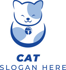 Obraz premium Cute Royal Blue Cat Vector – Smiling Kitty with Toy Necklace