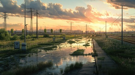 Overflowing sewage water seeping into open land from a broken urban drainage system