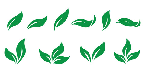 set of leaves green leaf nature art illustration vector sticker icon symbol graphic design environment plant