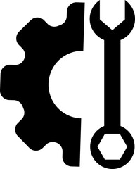 Repair tools and service icon Wrench, screwdriver and gear setting vector isolated on transparent background. Spanner perfect for diy crafting, and repair projects glyph symbol.