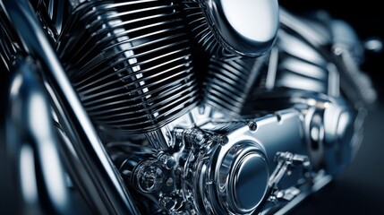 Fototapeta premium Close-up view of a shiny motorcycle engine showcasing intricate details and design.