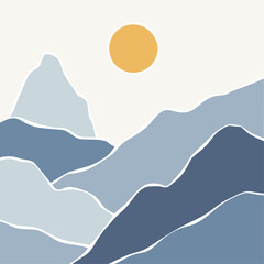 Abstract lanscape panorama posters. Organic shapes matisse style, naive art, contemporary backgrounds. beach and mountains vector illustration	