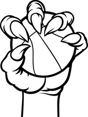 A claw talon monster hand holding a basketball ball